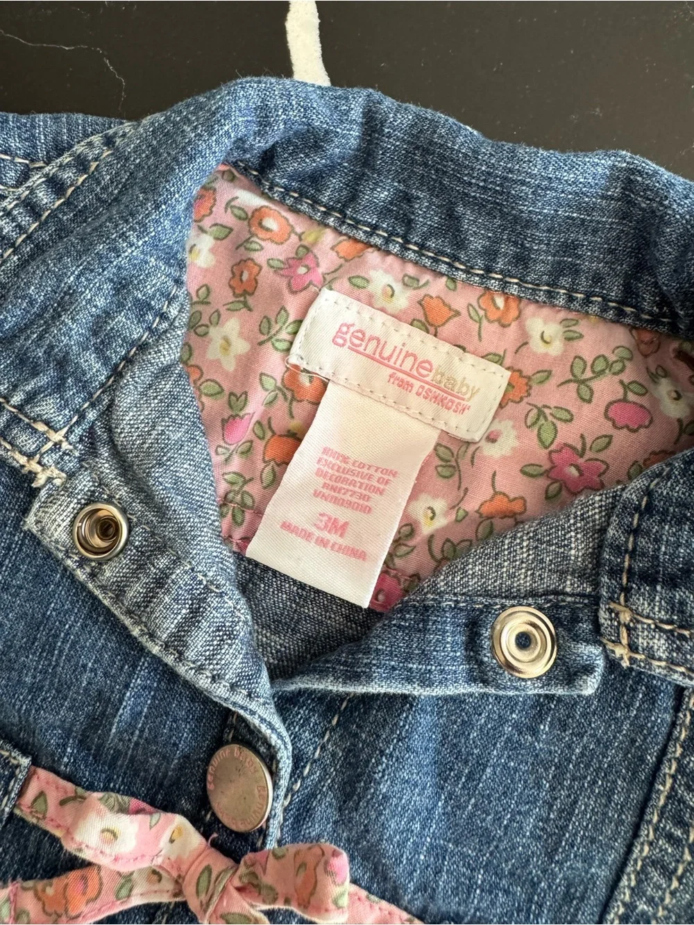 Y2K Baby Girl Denim Button-Front Dress‎ with Floral Embroidery